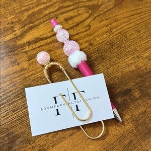 Elegant Pink and Gold Decorative Paperclip with matching Pen
